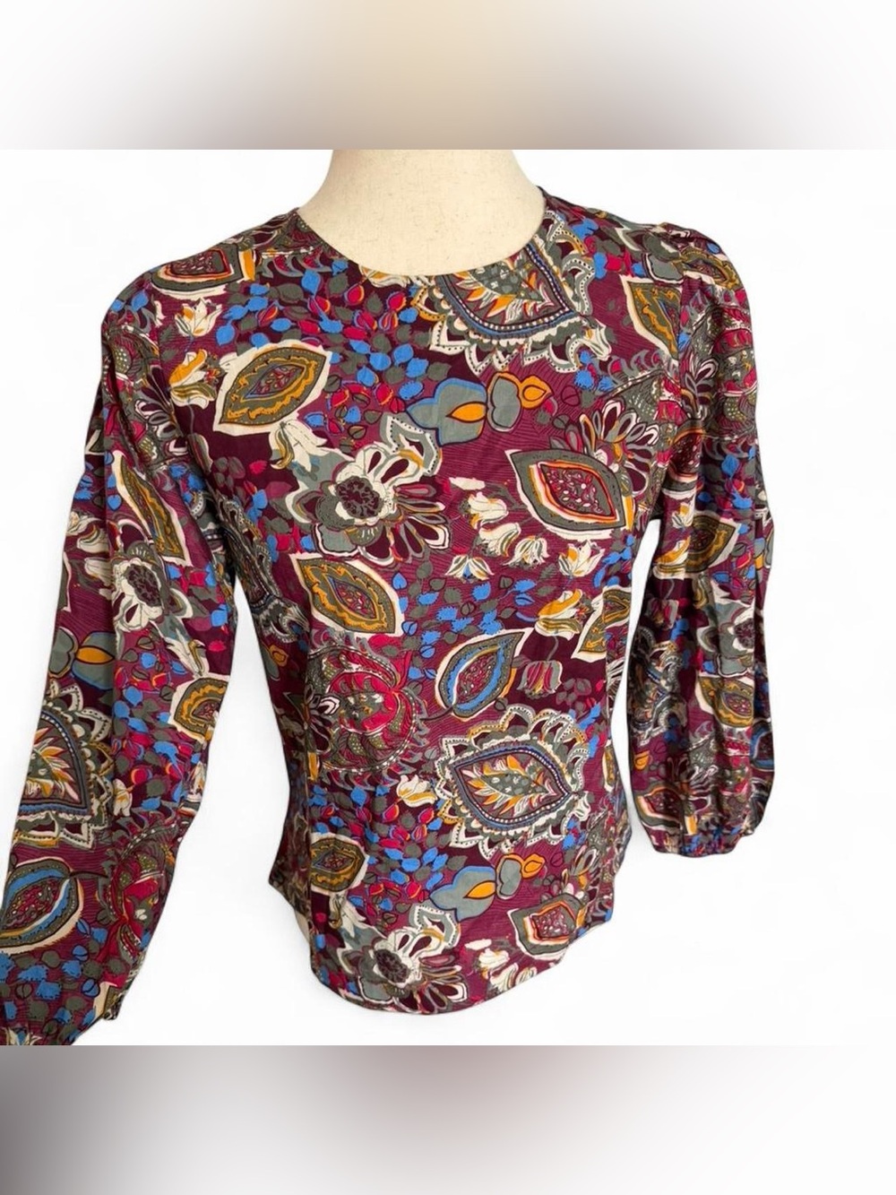 Boho Burgundy Floral Paisley Top Artsy Small Eclectic Evereve 100% cotton
